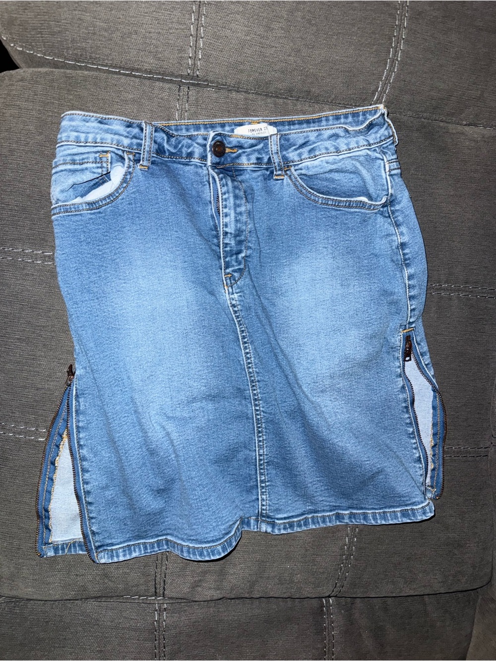 Forever 21 Light Blue Denim Mini Skirt with Side Zippers